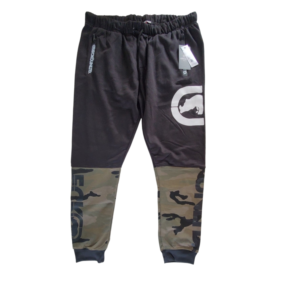Ecko Unlimited Black & Camo Joggers with White Logo NWT